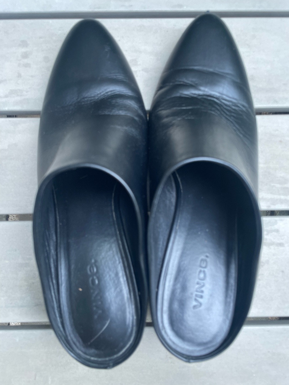 Vince Black Leather Pointed-Toe Mules 7.5